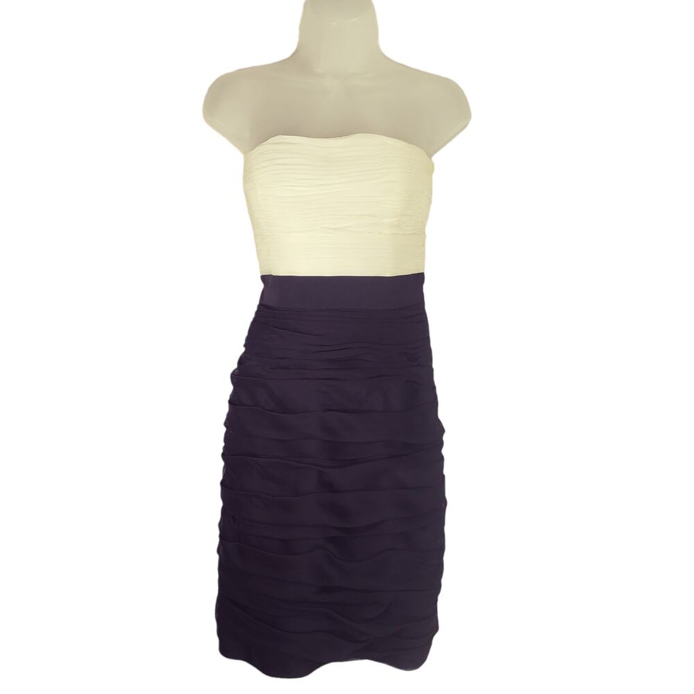 Monique Lhuillier Strapless Cream and Purple Ruched Dress